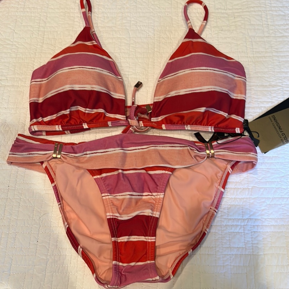 NWT VIX red and pink stripe bikini size small/D cup - Picture 2 of 11